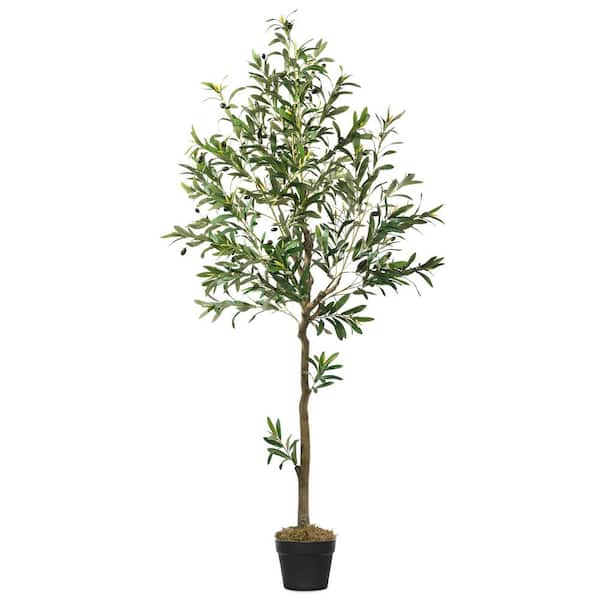 Vitalismo 6 ft. Artificial Olive Tree 72 in. Fake Plants with Black Pot Indoor Outdoor Bedroom Living Room Office Dec