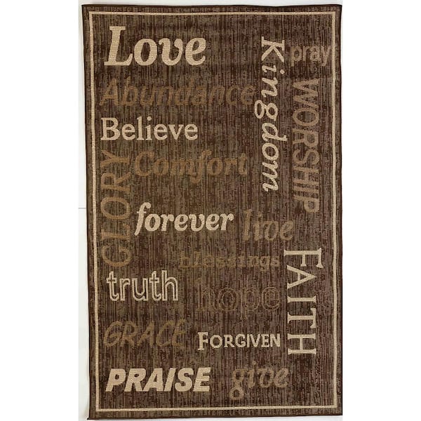 MSRUGS FW Collection Love Forever Dark Brown 9 ft. x 12 ft. Polypropylene Indoor/Outdoor Area Rug