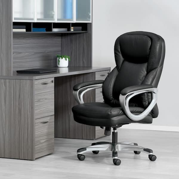 Office Star Products Work Smart Black Contemporary Ergonomic Adjustable  Height Swivel Upholstered Desk Chair in the Office Chairs department at