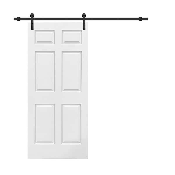CALHOME 30 in. x 80 in. White Primed MDF 6 Panel Interior Sliding Barn Door with Hardware Kit