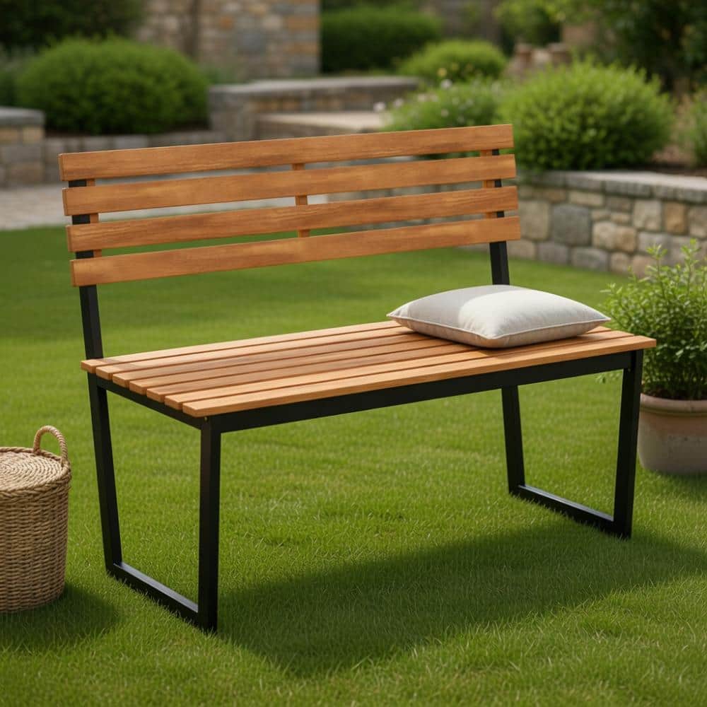 acacia wood outdoor loveseat black metal frame heavy weight capacity for patio backyard price history on PriceWatchPro