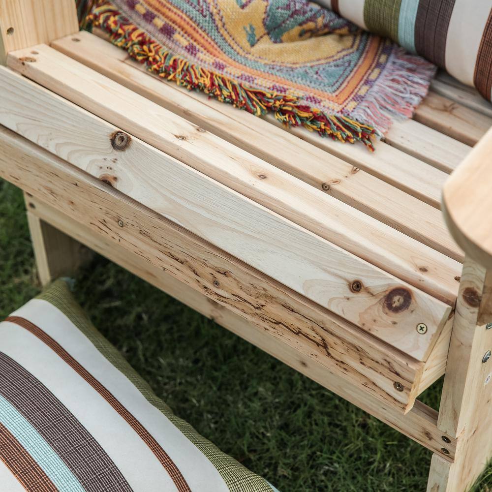Natural Fir Wood Adirondack Chair with Wide Armrests