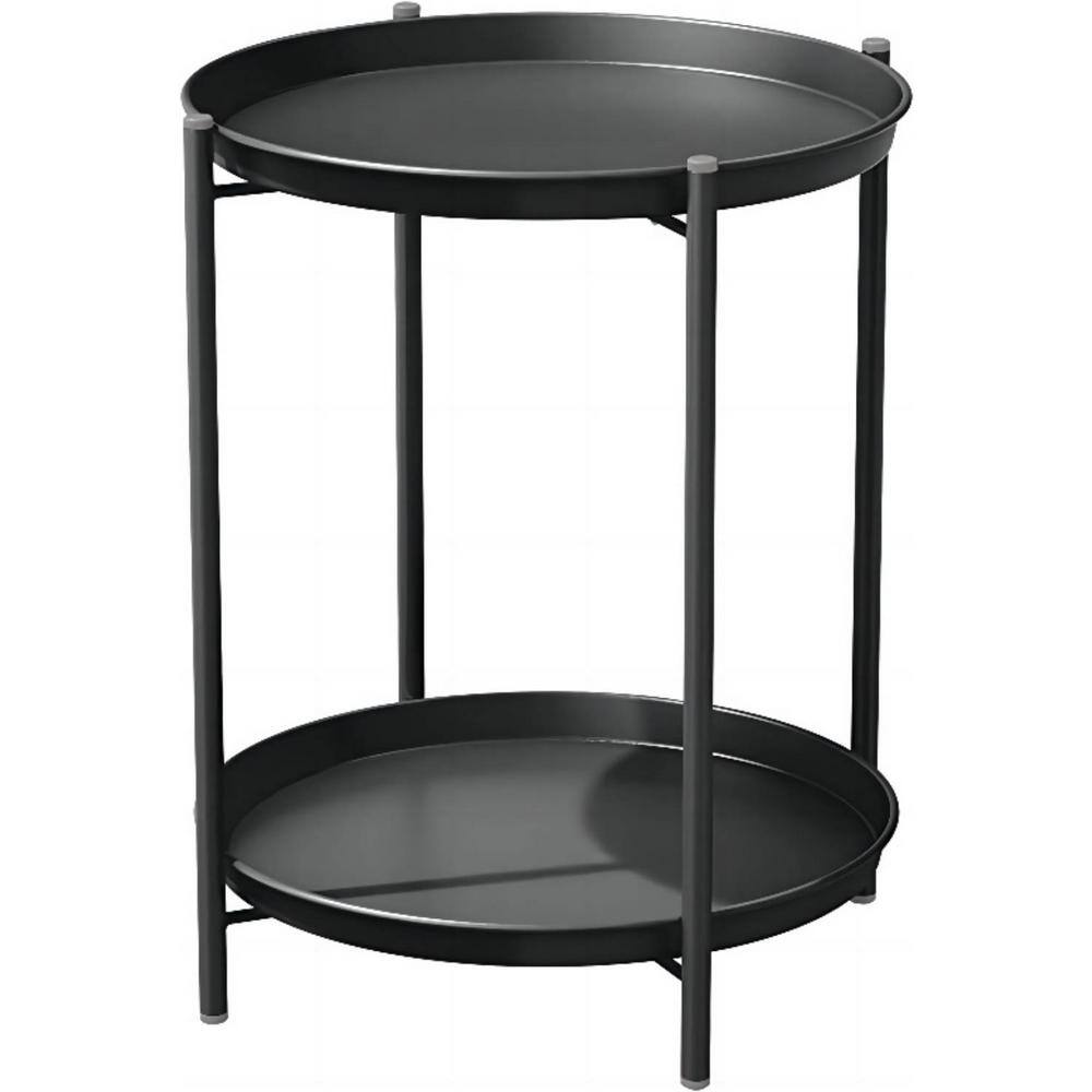 Round Outdoor End Table Patio Side Table 14 Inch Round - Weather Resistant Metal Outdoor End Table For Porch Garden Indoor Patio Tables