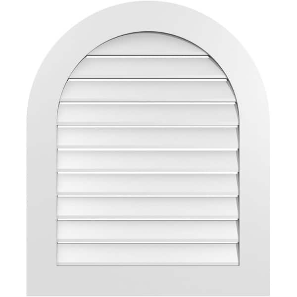Ekena Millwork 28 in. x 34 in. Round Top White PVC Paintable Gable Louver Vent Functional