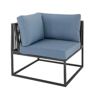 Metal Corner Modern Modular Outdoor Patio Sectional Chair with Blue Cushions