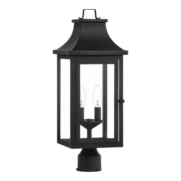 Hampton Bay Flaxton 2-Lights 21.5 in. Black Metal Hardwired Weather Resistant Outdoor Post Light with No Bulbs Included