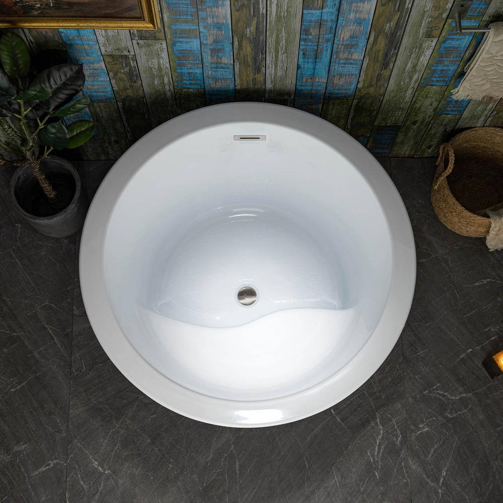 41'' Round White Acrylic Freestanding Soaking Bathtub with Integrated Seat