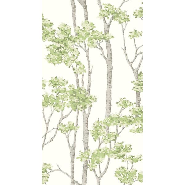 Birch Grove Green Vinyl Peel and Stick Matte Wallpaper 30.75 sq. ft.