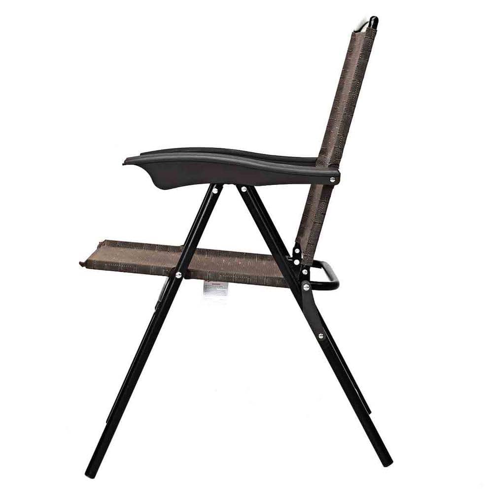 Brown and Black Adjustable Steel Folding Patio Chairs, Set of 4
