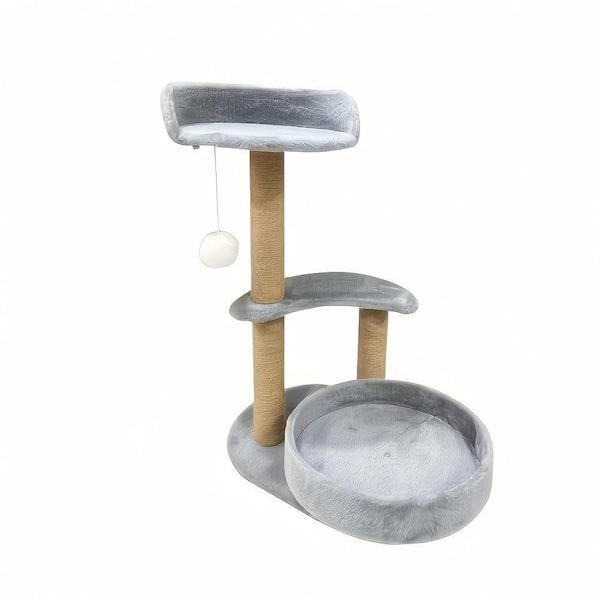 Tatayosi Grey Multi-tiered Cat Tree Cat Bed with Scratching Posts and Interactive Ball Toy for Small to Medium Cat