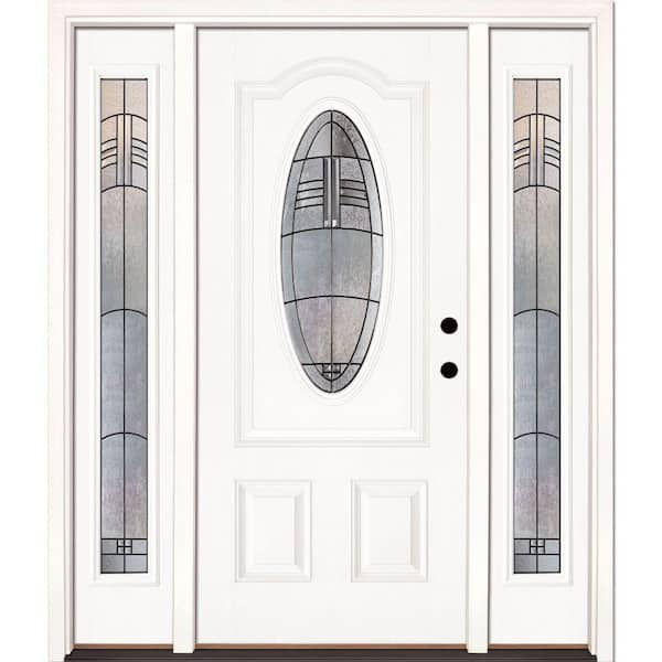 67.5 in.x81.625 in. Rochester Patina 3/4 Oval Lt Unfinished Smooth Left-Hand Fiberglass Prehung Front Door w/Sidelites