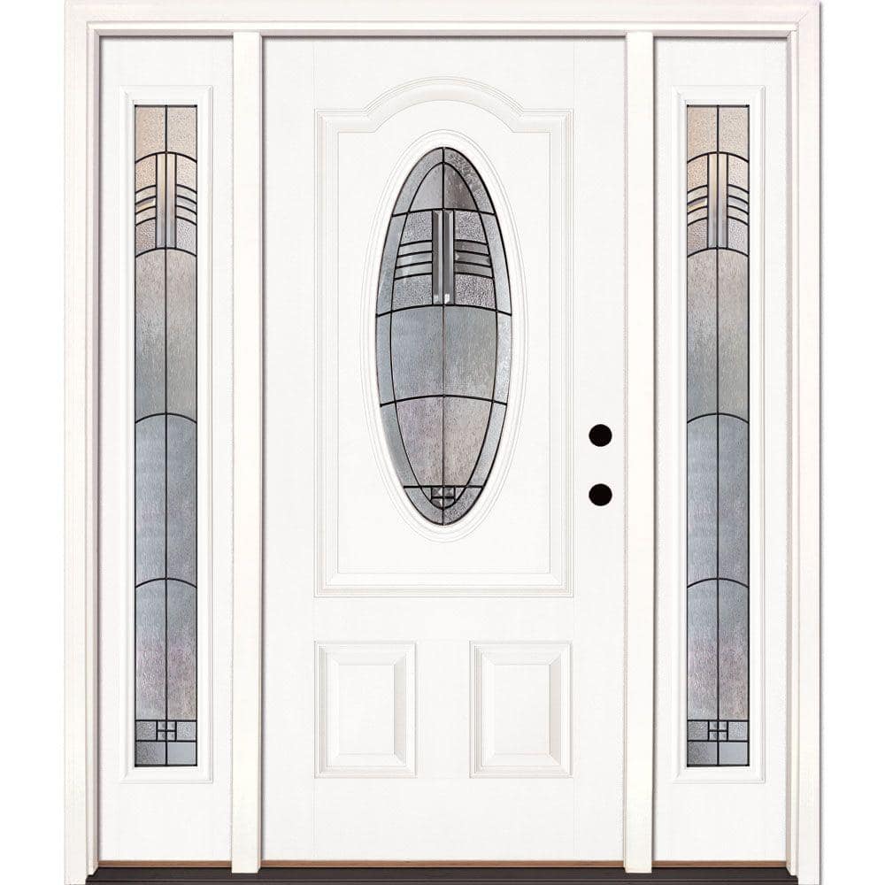 Feather River Doors 67.5 in.x81.625 in. Rochester Patina 3/4 Oval Lt Unfinished Smooth Left-Hand Fiberglass Prehung Front Door w/Sidelites, Smooth White: Ready to Paint -  173190-3B4