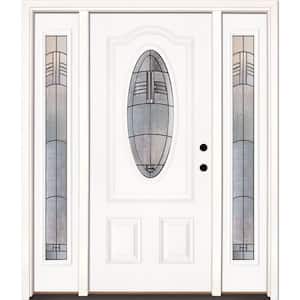 67.5 in.x81.625 in. Rochester Patina 3/4 Oval Lt Unfinished Smooth Left-Hand Fiberglass Prehung Front Door w/Sidelites