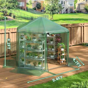 9.4 ft. x 9.4 ft. x 8.2 ft. Walk-in Greenhouse, Heavy-Duty Metal Frame Greenhouse, 180g Double Layer PE Cover