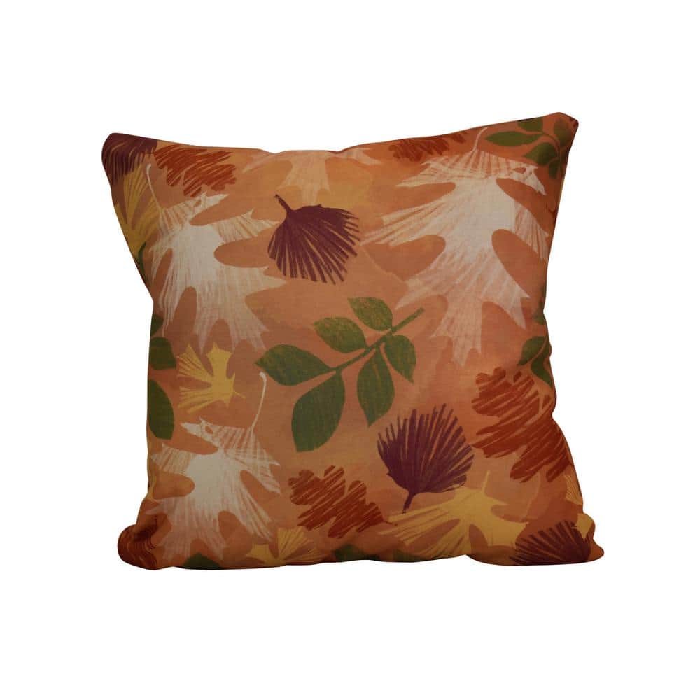 Watercolor Leaves, Floral Print Throw Pillow, Rust