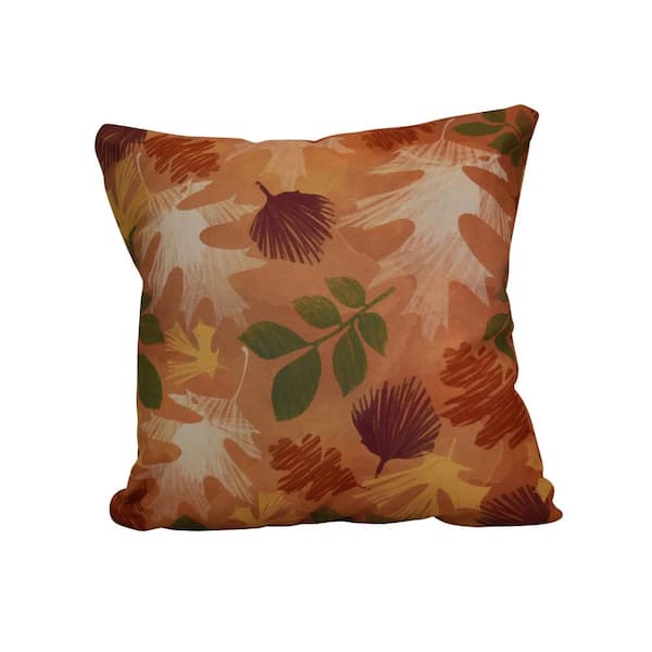 Unbranded Watercolor Leaves, Floral Print Throw Pillow, Rust