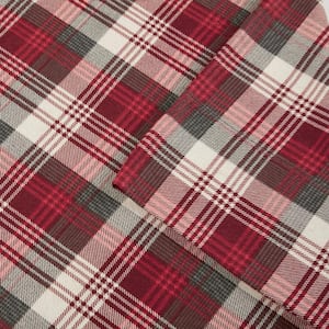 Cotton Flannel 4-Piece Red Plaid Queen Sheet Set