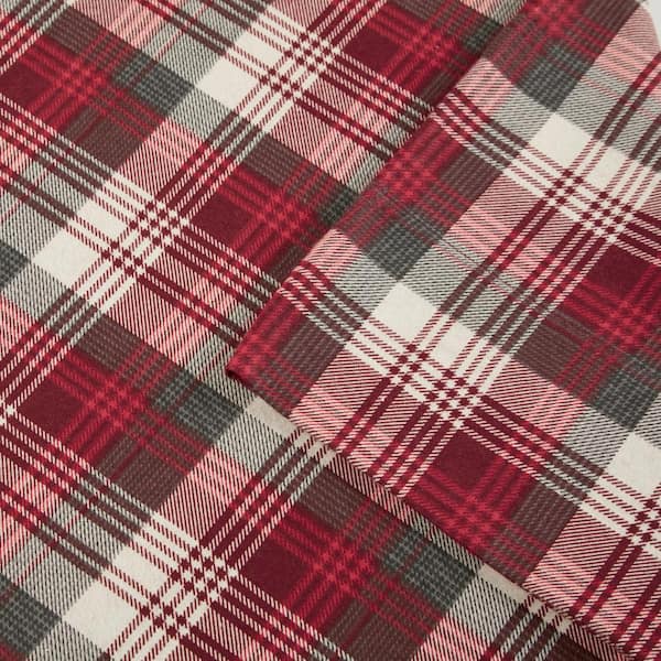 Cotton Flannel 4-Piece Red Plaid King Sheet Set