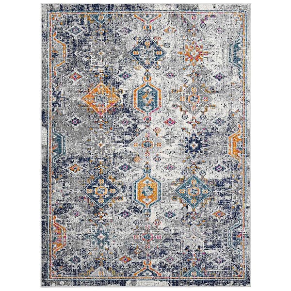 Montana 2 x 3 Blue/Orange Geometric Pattern Area Rug for High Traffic Living Room Dining Room Bedroom