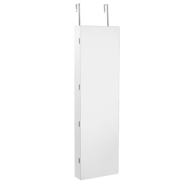 Costway White MDF Board Mirrored Wall Jewelry Cabinet with LED Lights