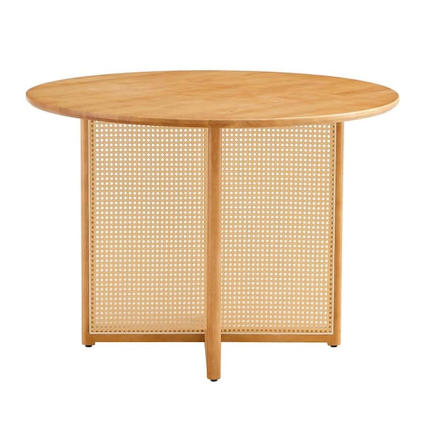 Unbranded Simple Modern Round Wood Tea Table, Imitation Rattan Dining Table for Dining Room, Living Room, Office