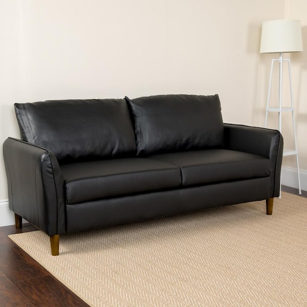 Carnegy Avenue 71.5 in. Black Faux Leather 4-Seater Bridgewater Sofa with Round Arms