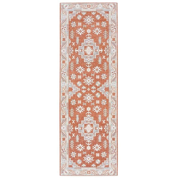 TOWN & COUNTRY LIVING Luxe Livie Forever Vintage Rust Ivory 24 in. x 72 in. Machine Washable Runner Kitchen Mat