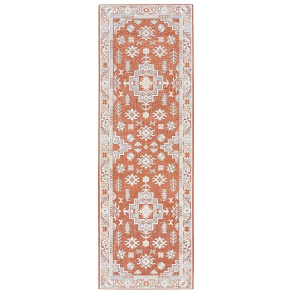 TOWN & COUNTRY LIVING Luxe Livie Forever Vintage Rust Ivory 24 in. x 72 in. Machine Washable Runner Kitchen Mat