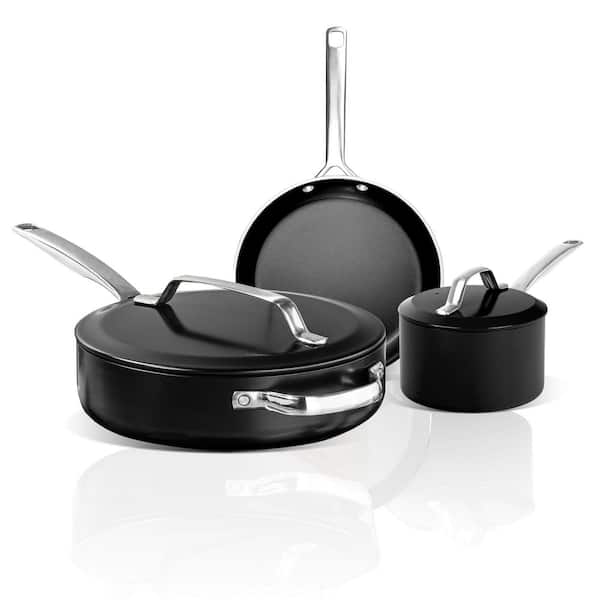 Gotham Steel Modern 5-Piece Aluminum Ultra Performance Ceramic Nonstick Cookware Set in Black