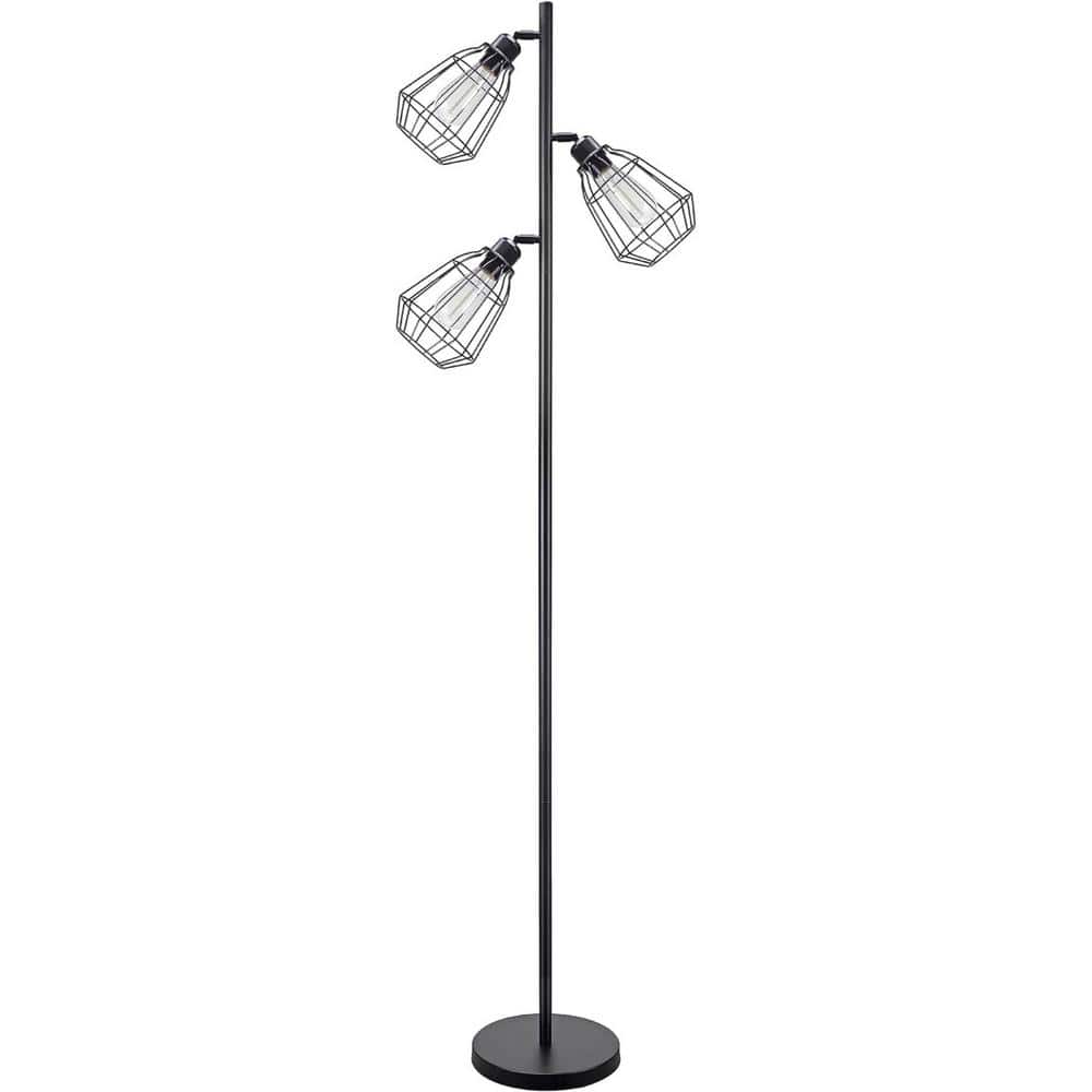 70.25 in. Matte Black Industrial 3-Light Non-Dimmable Standard Floor Lamp for Living Room with Metal Wire Shade price history on PriceWatchPro