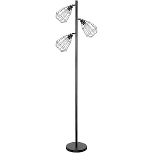 70.25 in. Matte Black Industrial 3-Light Non-Dimmable Standard Floor Lamp for Living Room with Metal Wire Shade