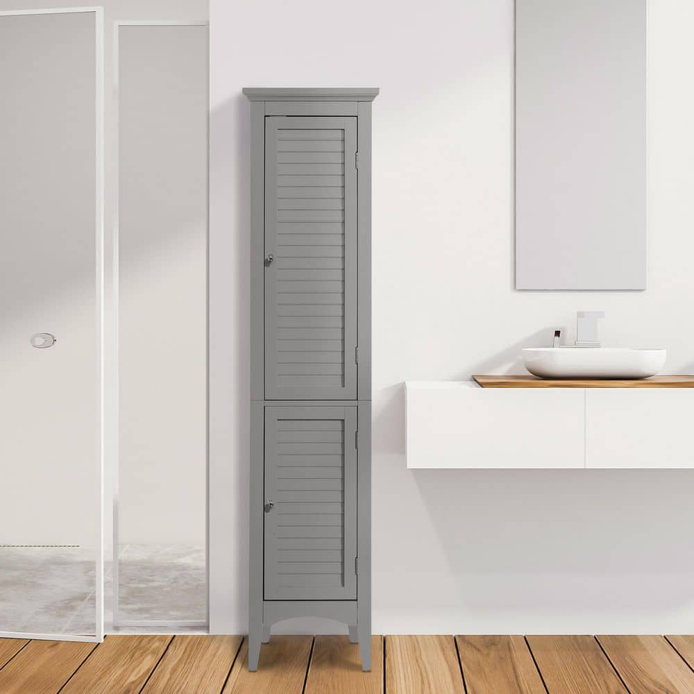 Gray Tall Wooden Cabinet with Adjustable Shelving