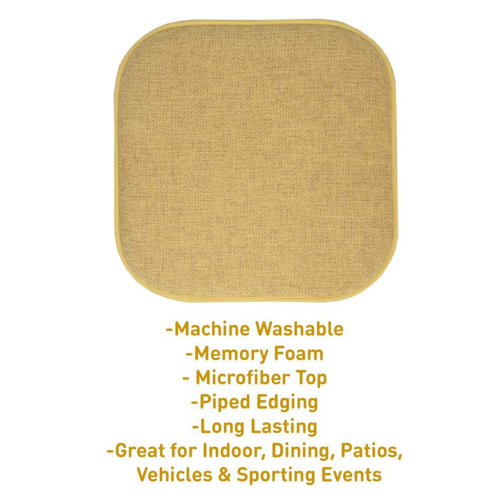 Alexis Gold Memory Foam Non-Slip Chair Cushion Set, 16" x 16", 4 Pack