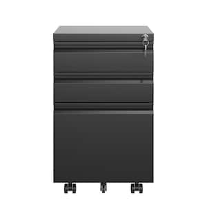 14.57 in. D x 23.62 in. H x 17.32 in. W Assembled Open Cube Organizer   Rolling File Cabinet with Lock in Black