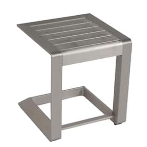 C-Shaped Aluminum Outdoor Coffee Table, End Table for Living Room, Bar, Poolside, Garden, Yard, Balcony In Silver