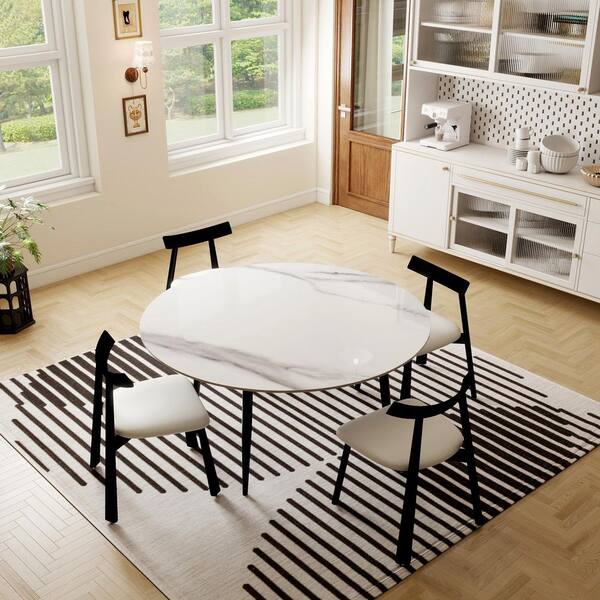Magic Home 59.05 in. Modern Round Dining Table White Sintered Magic Home 59.05 in. Modern Round Dining Table White Sintered