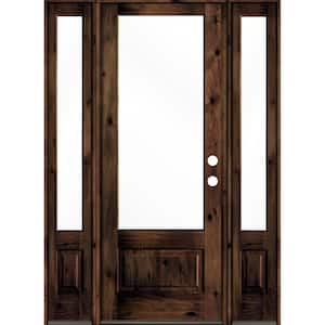 64 in. x 96 in. Knotty Alder Left-Hand/Inswing 3/4-Lite Clear Glass Red Mahogany Stain Wood Prehung Front Door with DSL
