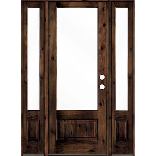 Krosswood Doors 64 in. x 96 in. Knotty Alder Left-Hand/Inswing 3/4-Lite Clear Glass Red Mahogany Stain Wood Prehung Front Door with DSL