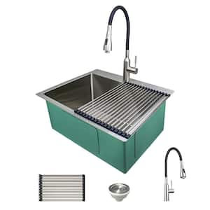 25 in. x 22 in. x 12 in. Stainless Steel Drop-In or Undermount Laundry/Utility Sink Kit with Faucet and Accessories