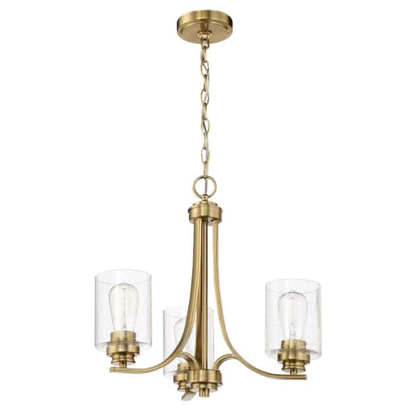 CRAFTMADE Bolden 3-Light Satin Brass Finish with Seeded Glass Transitional Chandelier for Kitchen/Dining/Foyer, No Bulbs Included