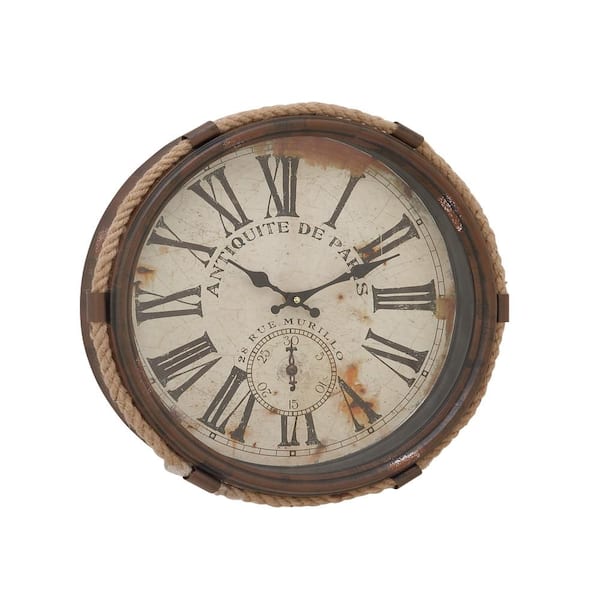 Litton Lane 17 in. x 17 in. White Metal Wall Clock with Rope Accents