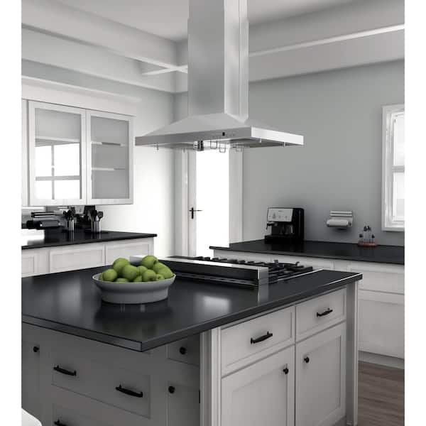 36 in. 700 CFM Ducted Island Mount Range Hood with Dual Remote Blower in Stainless Steel