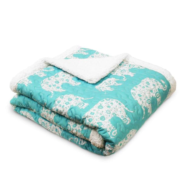 Lush Decor Elephant Parade Aqua Sherpa Throw