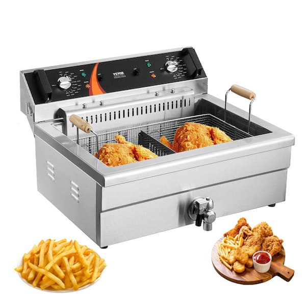 SKYSHALO Commercial Deep Fryer, Capacity 30.6 Qt. Silver Deep Fryer with Basket, 3000 W Electric Turkey Fryer for Kitchen Use