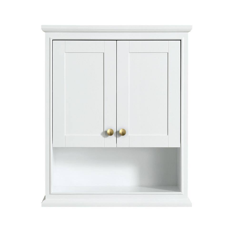 Deborah White Wood Wall-Mounted Bathroom Cabinet with Gold Trim