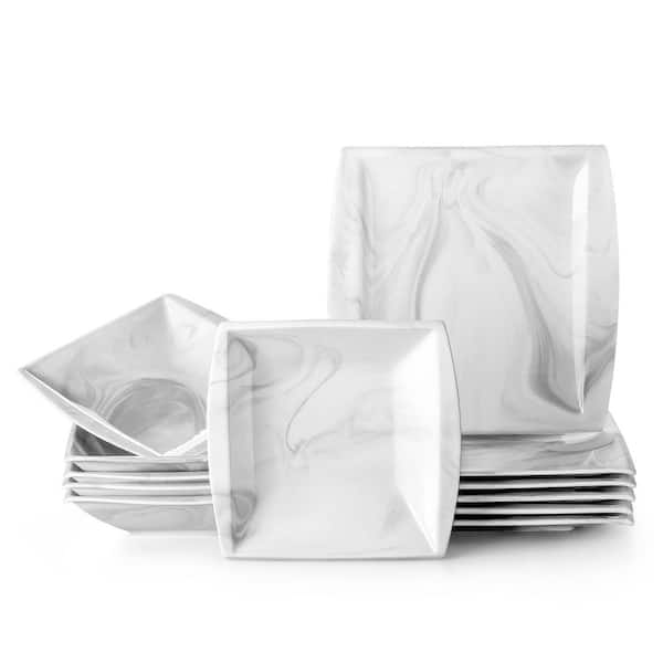 MALACASA Blance Marble Grey Porcelain Dinnerware Set with Cups