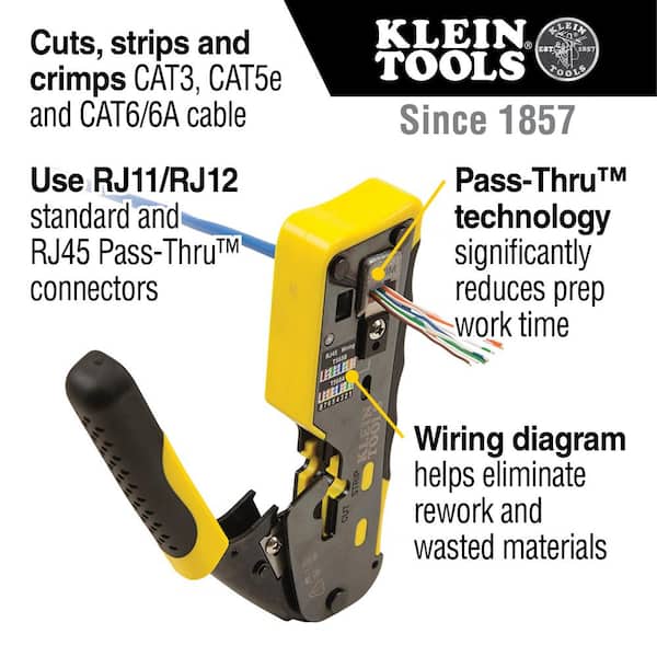 Ratcheting Pass-Thru Modular Crimper, Combination Radial Stripper and (20-Pack) Pass-Thru Modular Data Plugs CAT6