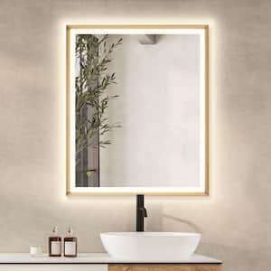 Apollo 36 in. W x 30 in. H Rectangular Framed LED Bathroom Vanity Mirror in Brushed Gold
