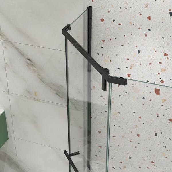 WELLFOR 35.56 in. W x 72 in. H Neo Angle Pivot Frameless Corner Shower Enclosure in Matte White (Base Not included)
