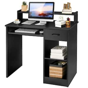 35.5 in. W Rectangular Black MDF One-Drawer Computer Desk with Shelf